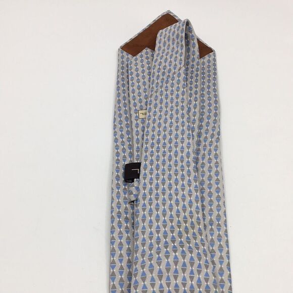 Lancel Paris 100% Silk Geometric Blue and Gray Tie Made in Italy - Picture 11 of 14